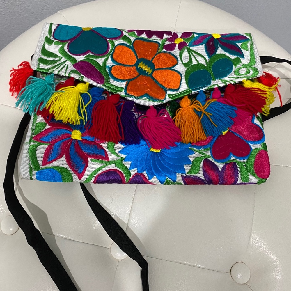 Embroidered Tassel Crossbody/Clutch